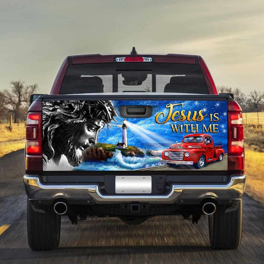 Christian Tailgate Wrap, Jesus is with me Truck Tailgate Decal Sticker Wrap, Christian Car Decor