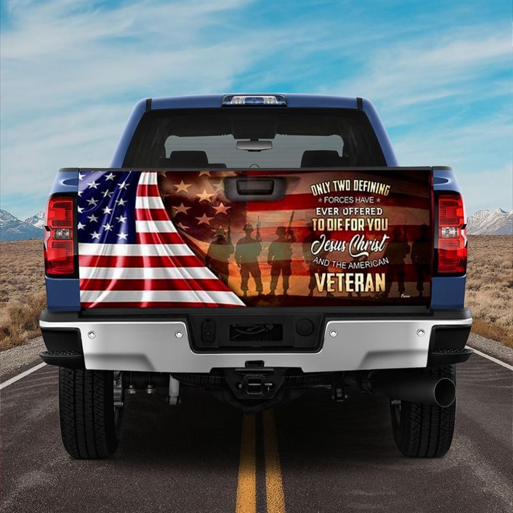 Christian Tailgate Wrap, Owe To God And Veteran Truck Tailgate Decal Usa Flag Memorial Day Decor Tailgate Wrap, Christian Car Decor, Religious Gift