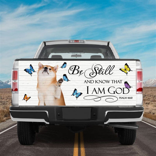 Christian Tailgate Wrap, Shiba Inu Puppies Dog Decal Be Still And Know That I Am God Quote Puppies Shiba Fans Tailgate Wrap, Christian Car Decor