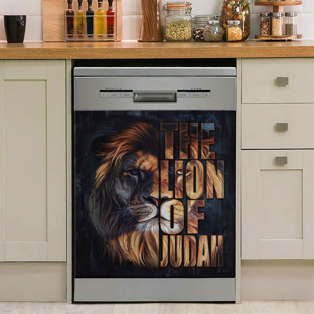 Christian The Lion Of Judah Picture Dishwasher Cover, Bible Verse Dishwasher Magnet Cover, Scripture Kitchen Decor