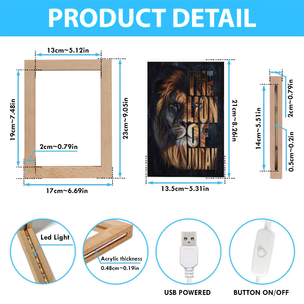 Christian The Lion Of Judah Picture Frame Lamp Prints - Bible Verse Decor - Scripture Art