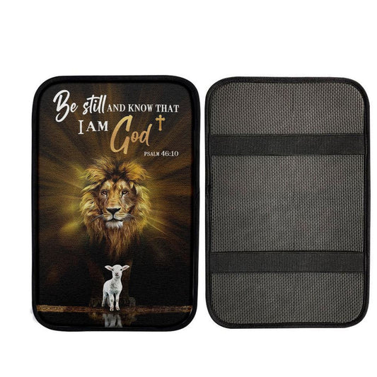 Christian The Lion The Lamb Be Still And Know Car Center Console Cover, Cross Car Interior Accessories