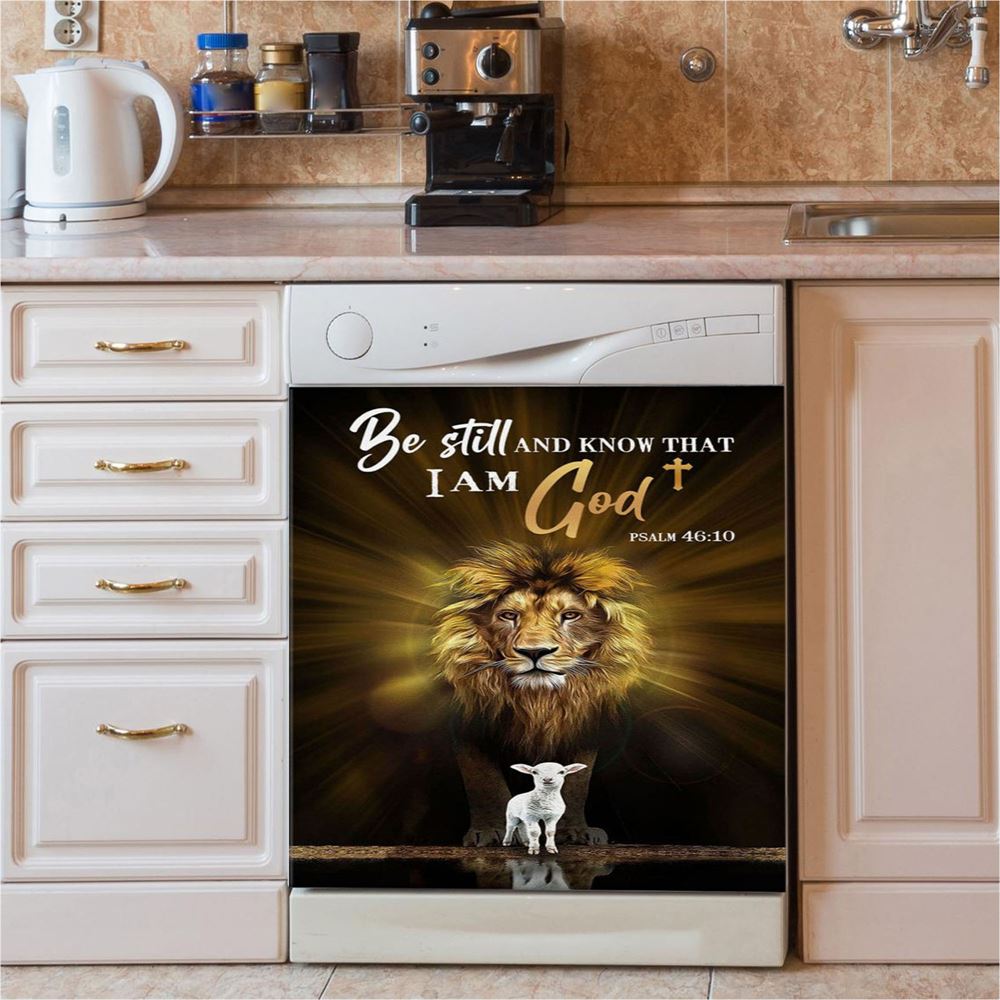 Christian The Lion The Lamb Be Still And Know Dishwasher Cover, Bible Verse Dishwasher Magnet Cover, Scripture Kitchen Decor