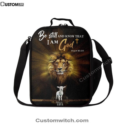 Christian The Lion The Lamb Be Still And Know Lunch Bag, Christian Lunch Bag For School, Picnic, Religious Lunch Bag