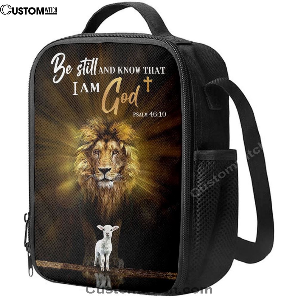 Christian The Lion The Lamb Be Still And Know Lunch Bag, Christian Lunch Bag For School, Picnic, Religious Lunch Bag