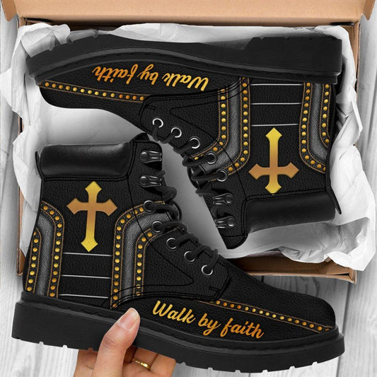 Christian Walk by Faith Print Boots, Christian Lifestyle Boots, Bible Verse Boots, Christian Apparel Boots