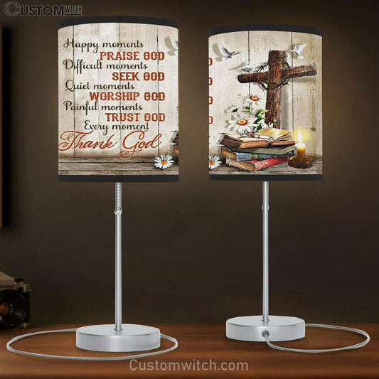 Christian Lamb Gift - Happy Moments Praise God Difficult Moments Seek God Table Lamb Print - Christian Bedroom Decor
