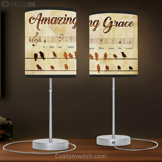 Christian Lamb Gift Amazing Grace How Sweet The Sound - Bird Painting Table Lamb Print - Christian Bedroom Decor