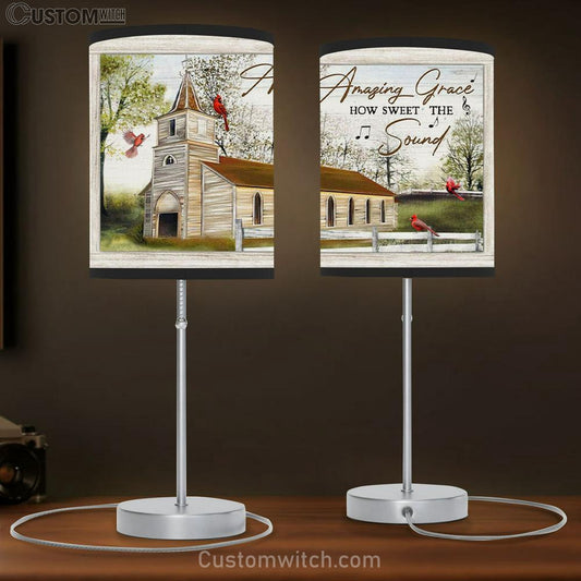 Christian Lamb Gift Amazing Grace How Sweet The Sound - Cardinal Bird Church - Table Lamb Print - Christian Bedroom Decor