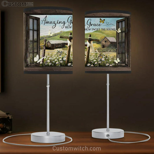 Christian Lamb Gift Amazing Grace How Sweet The Sound Rustic Farmhouse Table Lamb Print - Christian Bedroom Decor