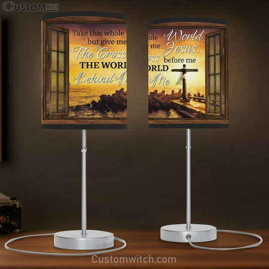 Christian Lamb Gift Cross Sunset - Take This Whole World But Give Me Jesus Table Lamb Gift - Christian Bedroom Decor