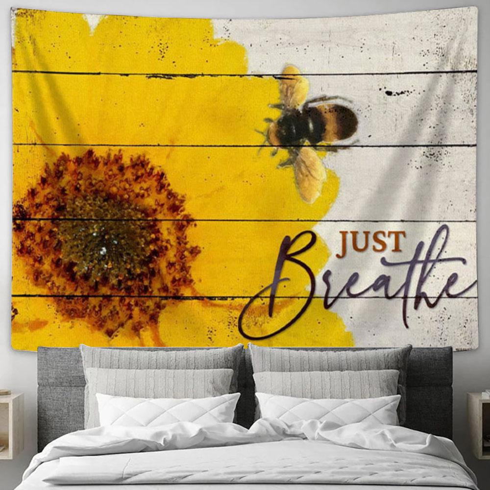 Christian Wall Art Honey Bee Flower Just Breathe Tapestry Wall Art - Christian Wall Decor