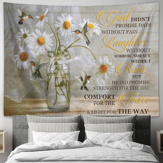 Christian Wall Art Hummingbird God Didn't Promise Days Without Pain Tapestry, Tapestries for Living Room Bedroom