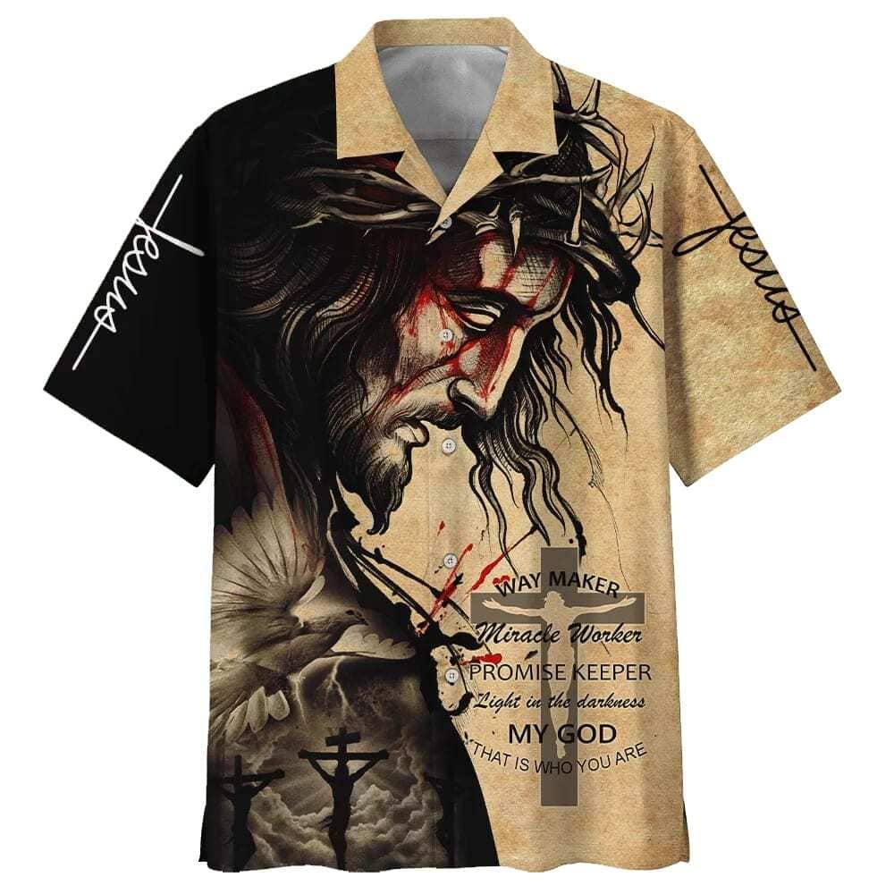 Christian Way Maker Miracle Worker Promise Keeper Light In The Darkness Religious Hawaiian Shirt, Christian Hawaiian Shirt, Religious Gift