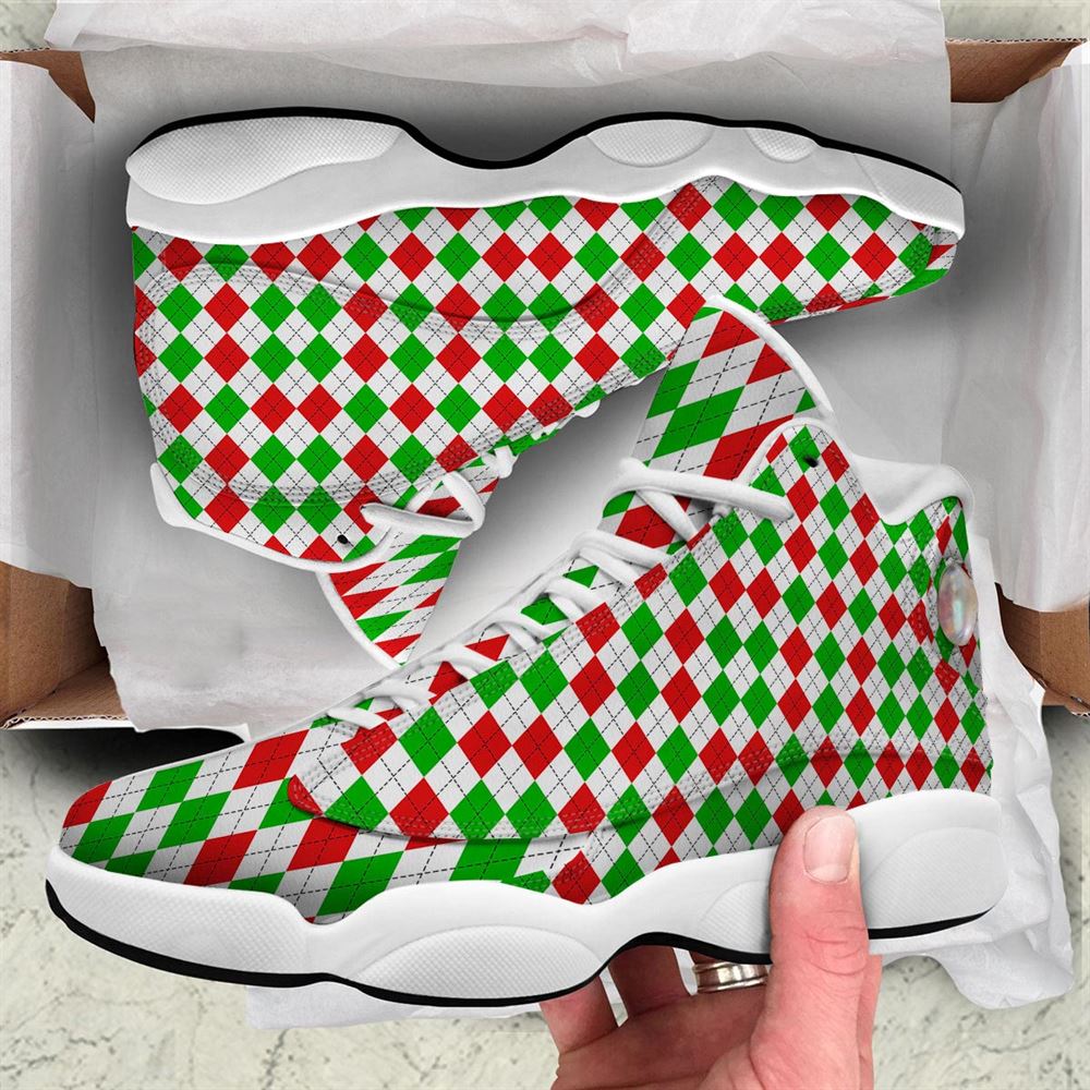 Christmas Basketball Shoes, Argyle Merry Christmas Print Pattern Jd13 Shoes For Men Women, Christmas Fashion Shoes