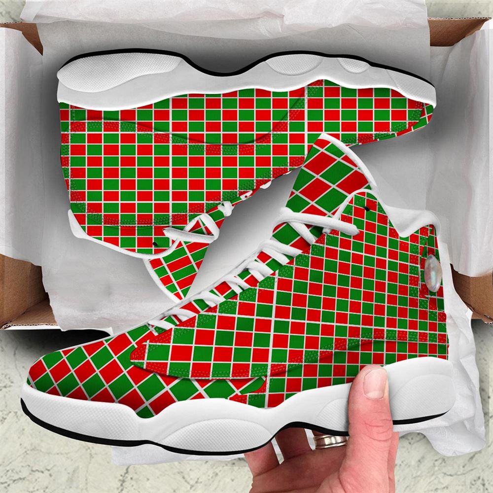 Christmas Basketball Shoes, Checkered Merry Christmas Print Pattern Jd13 Shoes For Men Women, Christmas Fashion Shoes
