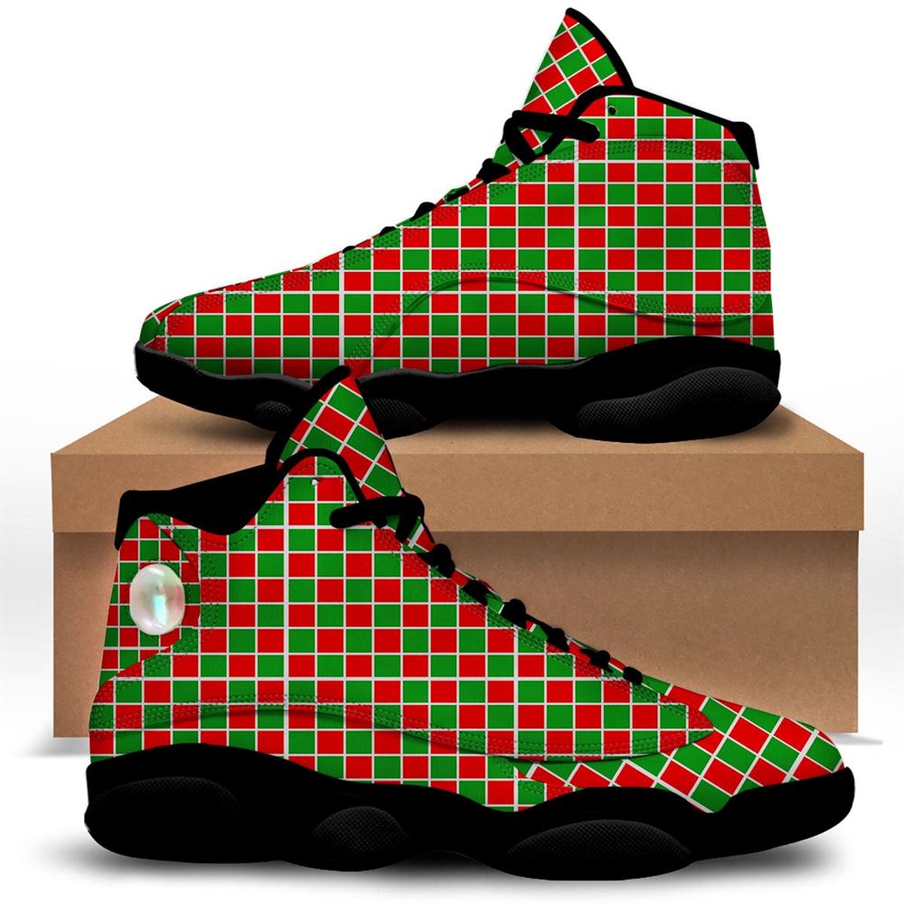 Christmas Basketball Shoes, Checkered Merry Christmas Print Pattern Jd13 Shoes For Men Women, Christmas Fashion Shoes