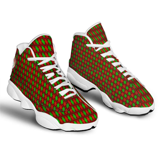 Christmas Basketball Shoes, Christmas Argyle Red And Green Print Jd13 Shoes For Men Women, Christmas Fashion Shoes