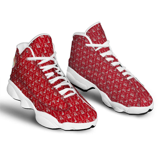 Christmas Basketball Shoes, Christmas Gift Knitted Print Pattern Jd13 Shoes For Men Women, Christmas Fashion Shoes