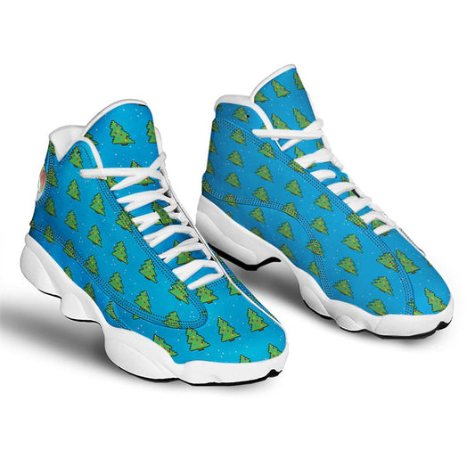 Christmas Basketball Shoes, Christmas Tree 8-Bit Pixel Print Pattern Jd13 Shoes For Men Women, Christmas Fashion Shoes