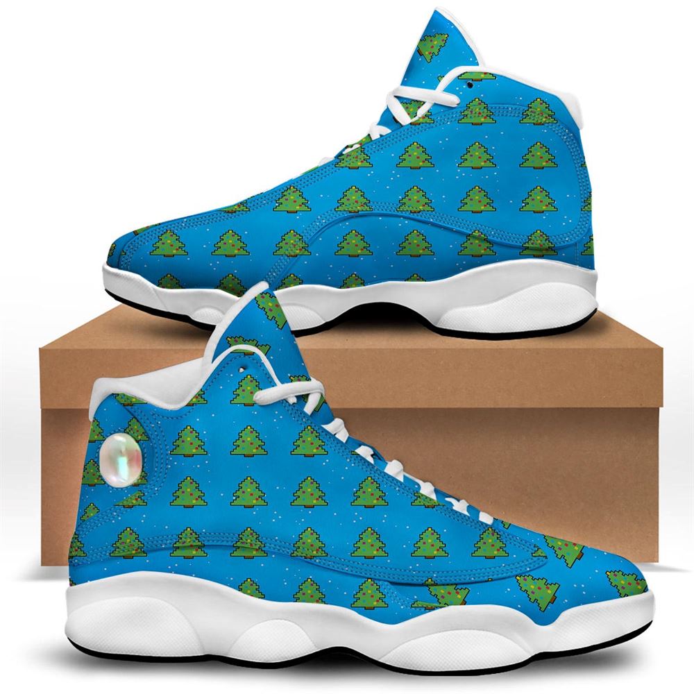 Christmas Basketball Shoes, Christmas Tree 8-Bit Pixel Print Pattern Jd13 Shoes For Men Women, Christmas Fashion Shoes