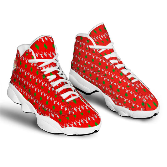 Christmas Basketball Shoes, Deer Argyle Christmas Print Pattern Jd13 Shoes For Men Women, Christmas Fashion Shoes