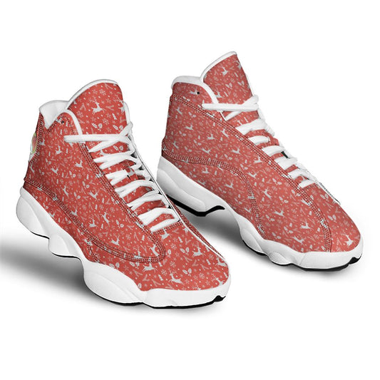 Christmas Basketball Shoes, Deer Christmas Print Pattern Jd13 Shoes For Men Women, Christmas Fashion Shoes