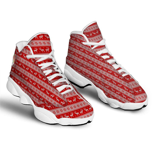 Christmas Basketball Shoes, Deer Knitted Christmas Print Pattern Jd13 Shoes For Men Women, Christmas Fashion Shoes