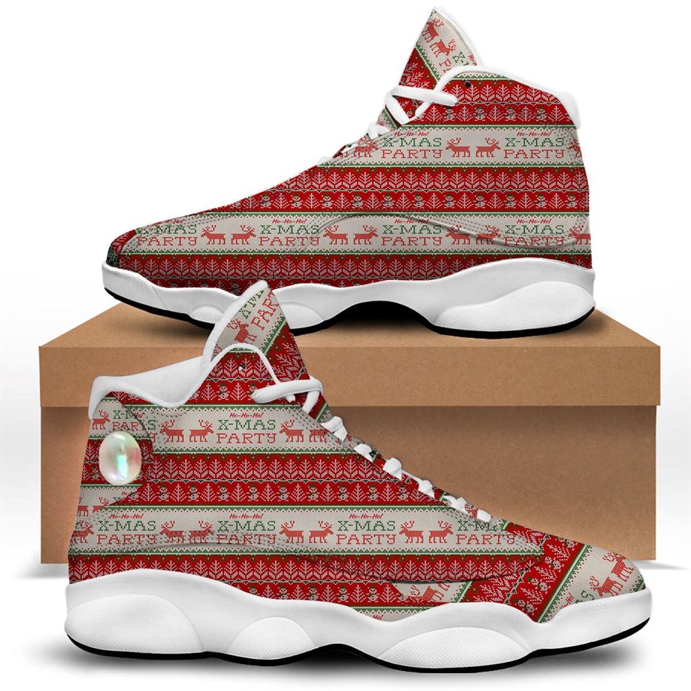 Christmas Basketball Shoes, Festive Christmas Knitted Print Pattern Jd13 Shoes For Men Women, Christmas Fashion Shoes