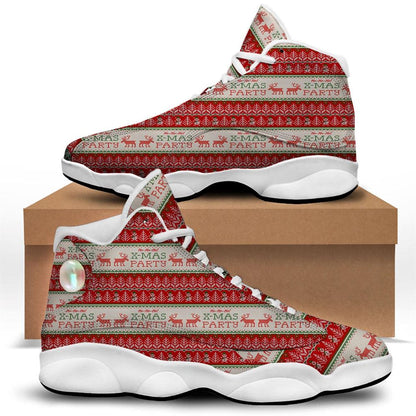 Christmas Basketball Shoes, Festive Christmas Knitted Print Pattern Jd13 Shoes For Men Women, Christmas Fashion Shoes