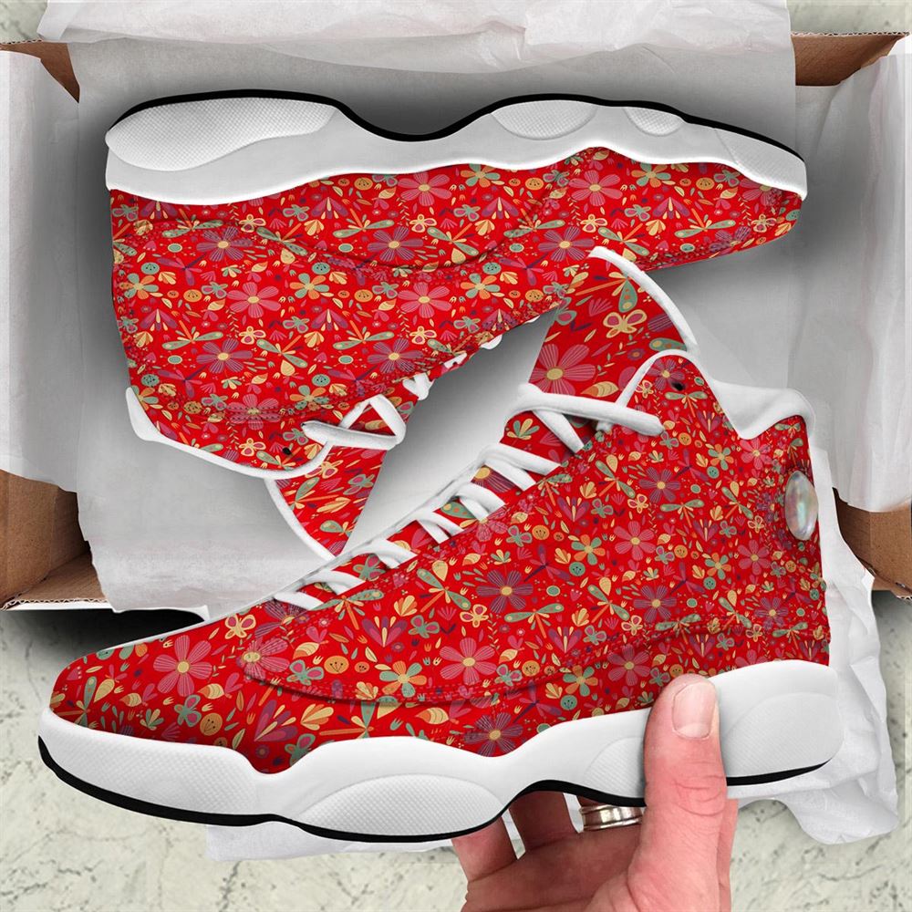 Christmas Basketball Shoes, Floral Dragonfly Christmas Print Pattern Jd13 Shoes For Men Women, Christmas Fashion Shoes
