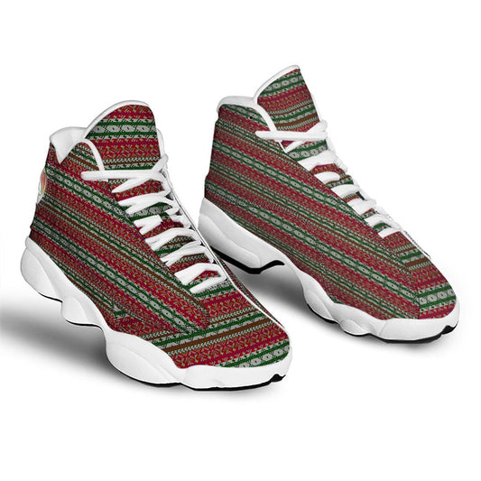 Christmas Basketball Shoes, Holiday Knitted Christmas Print Pattern Jd13 Shoes For Men Women, Christmas Fashion Shoes