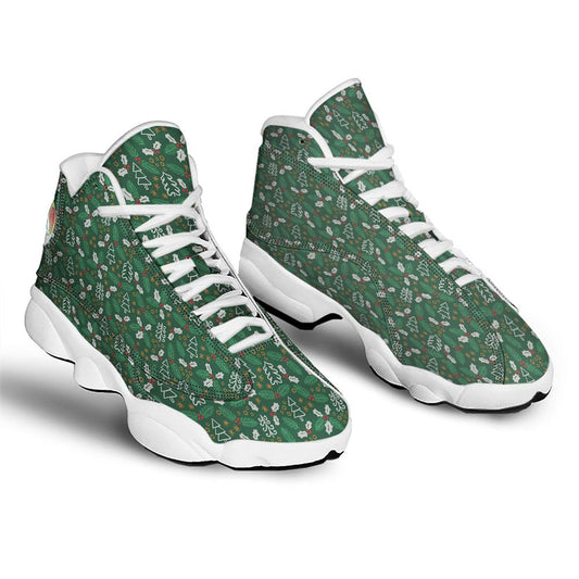 Christmas Basketball Shoes, Ivy Leaf Christmas Print Pattern Jd13 Shoes For Men Women, Christmas Fashion Shoes