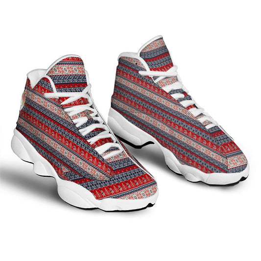Christmas Basketball Shoes, Knitted Christmas Snowman Print Pattern Jd13 Shoes For Men Women, Christmas Fashion Shoes