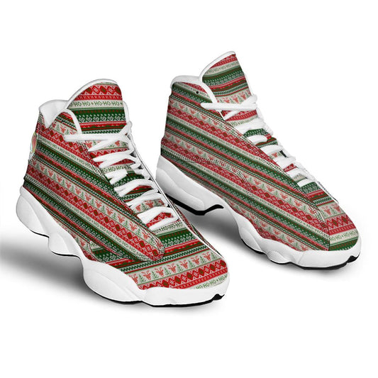 Christmas Basketball Shoes, Knitted Christmas Tree Print Pattern Jd13 Shoes For Men Women, Christmas Fashion Shoes
