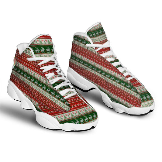 Christmas Basketball Shoes, Knitted Merry Christmas Print Pattern Jd13 Shoes For Men Women, Christmas Fashion Shoes