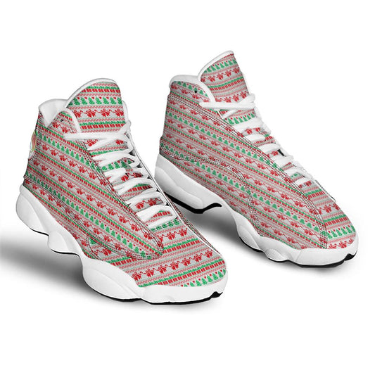 Christmas Basketball Shoes, Party Knitted Christmas Print Pattern Jd13 Shoes For Men Women, Christmas Fashion Shoes