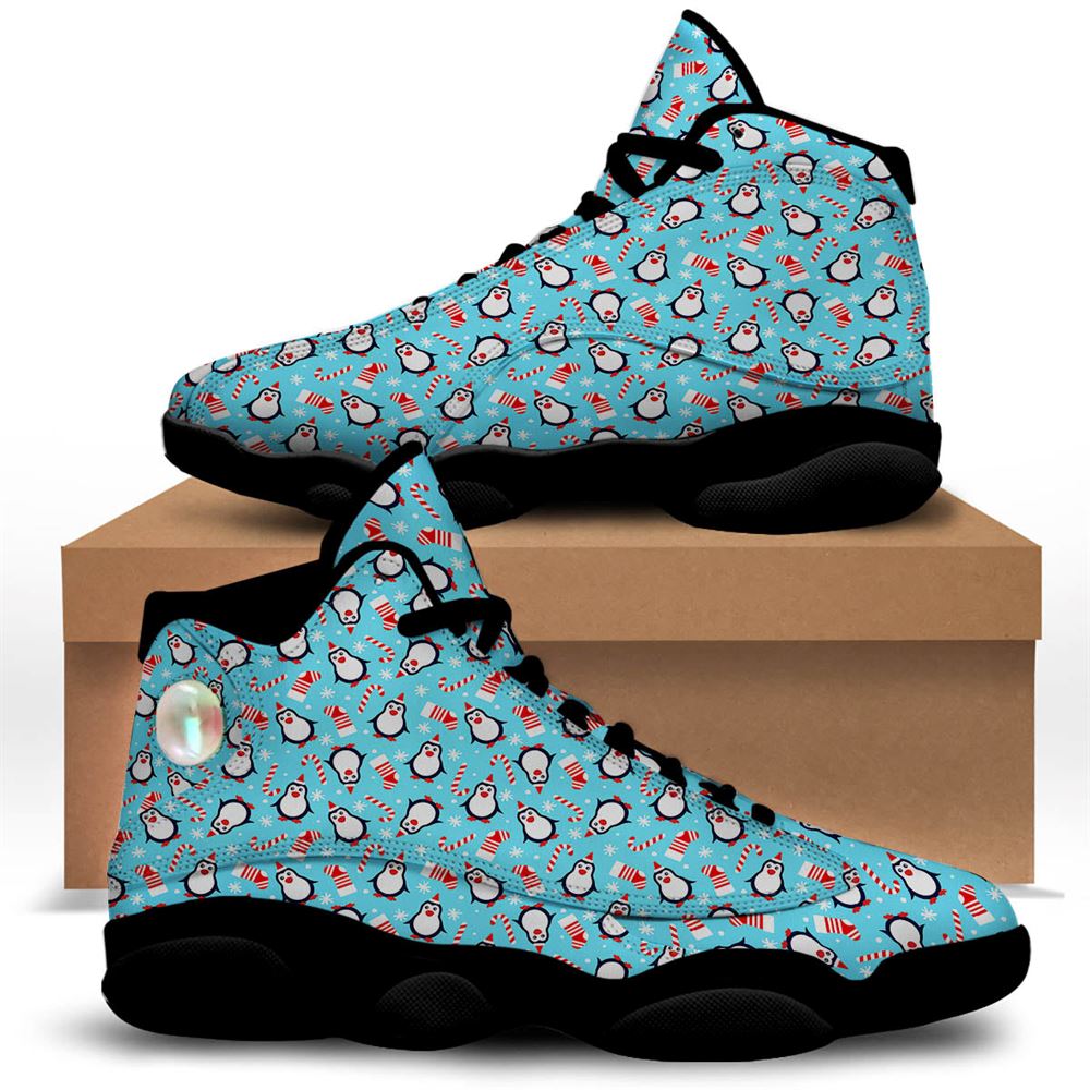 Christmas Basketball Shoes, Penguin Christmas Santa Print Pattern Jd13 Shoes For Men Women, Christmas Fashion Shoes