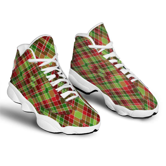 Christmas Basketball Shoes, Plaid Merry Christmas Print Pattern Jd13 Shoes For Men Women, Christmas Fashion Shoes