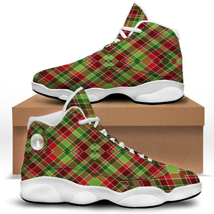 Christmas Basketball Shoes, Plaid Merry Christmas Print Pattern Jd13 Shoes For Men Women, Christmas Fashion Shoes