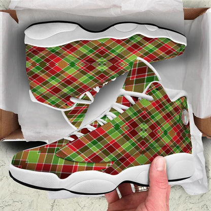 Christmas Basketball Shoes, Plaid Merry Christmas Print Pattern Jd13 Shoes For Men Women, Christmas Fashion Shoes