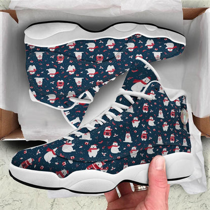 Christmas Basketball Shoes, Polar Bear Christmas Print Pattern Jd13 Shoes For Men Women, Christmas Fashion Shoes