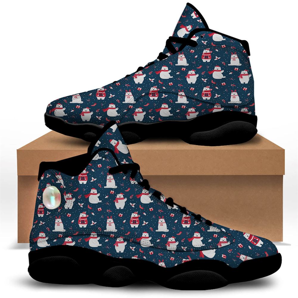 Christmas Basketball Shoes, Polar Bear Christmas Print Pattern Jd13 Shoes For Men Women, Christmas Fashion Shoes