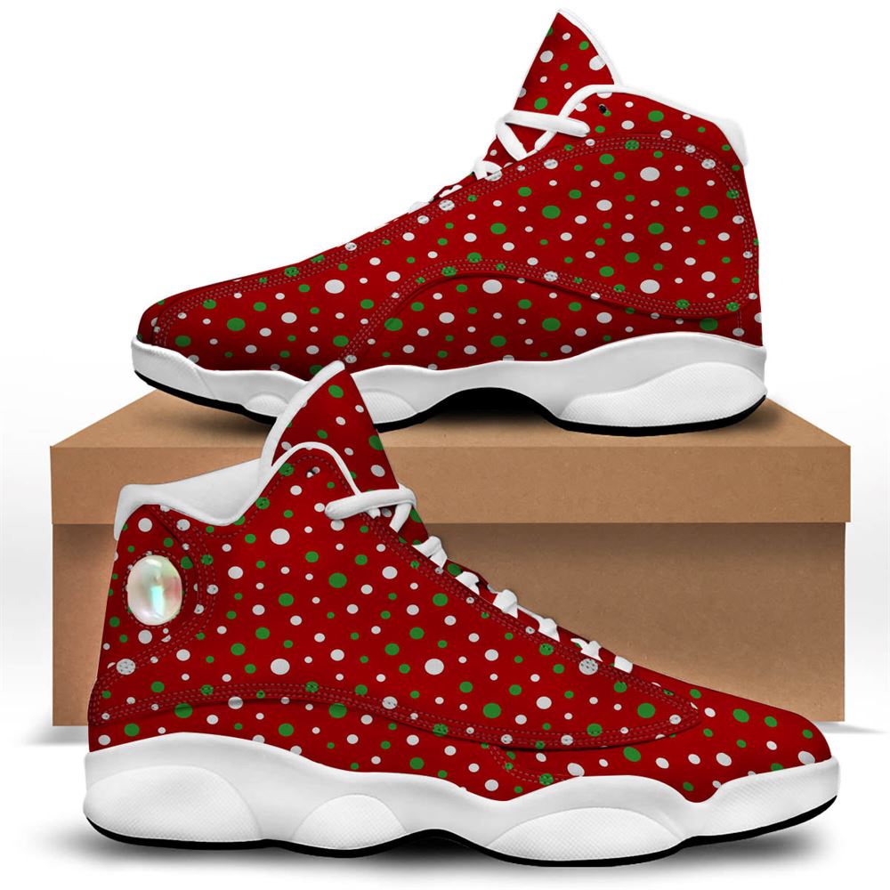 Christmas Basketball Shoes, Polka Dot Christmas Style Print Pattern Jd13 Shoes For Men Women, Christmas Fashion Shoes