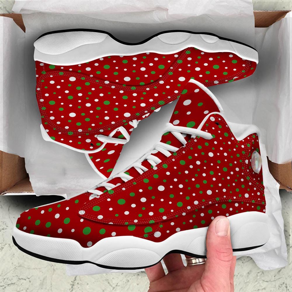 Christmas Basketball Shoes, Polka Dot Christmas Style Print Pattern Jd13 Shoes For Men Women, Christmas Fashion Shoes