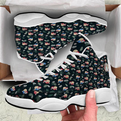 Christmas Basketball Shoes, Sloths Sleeping Christmas Print Pattern Jd13 Shoes For Men Women, Christmas Fashion Shoes