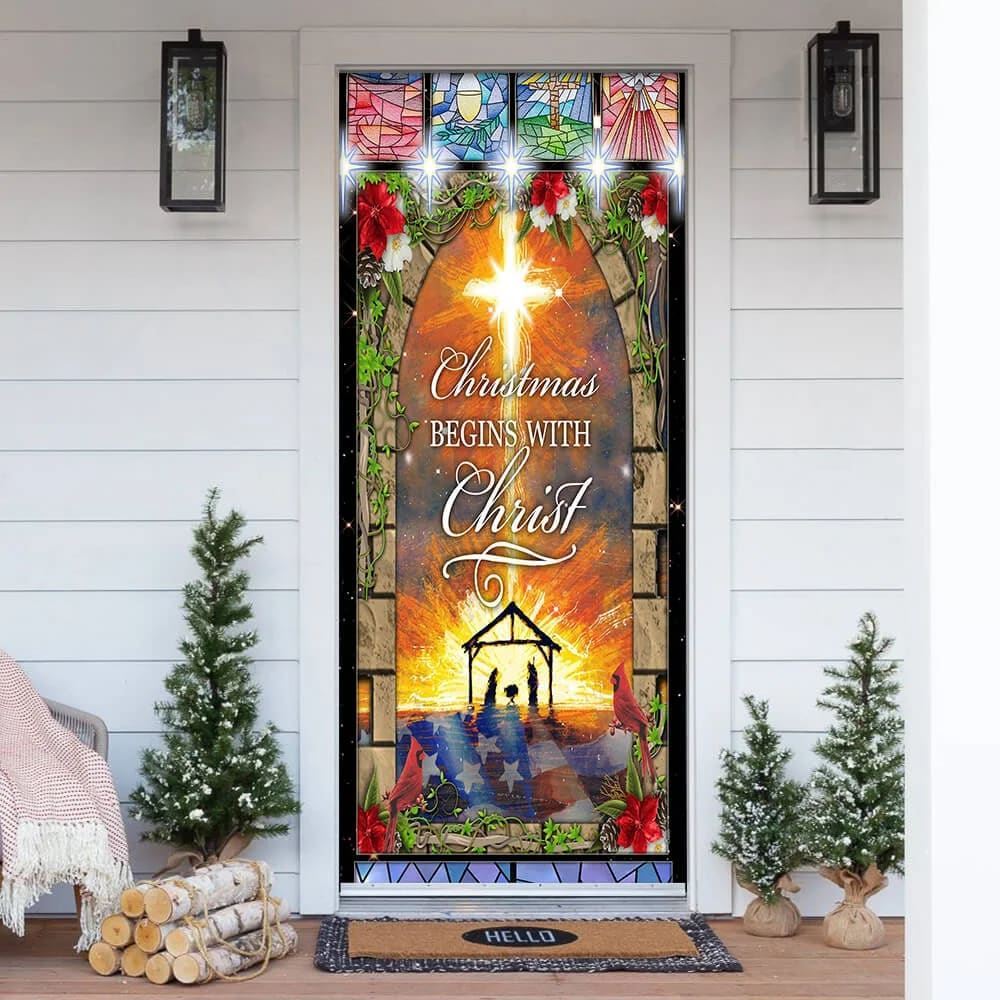 Christmas Begins With Christ Door Cover, Front Door Christmas Cover, Christian Door Decor, Door Christian Church, Christian Door Plaques
