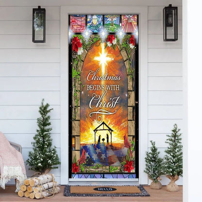Christmas Begins With Christ Door Cover, Front Door Christmas Cover, Christian Door Decor, Door Christian Church, Christian Door Plaques