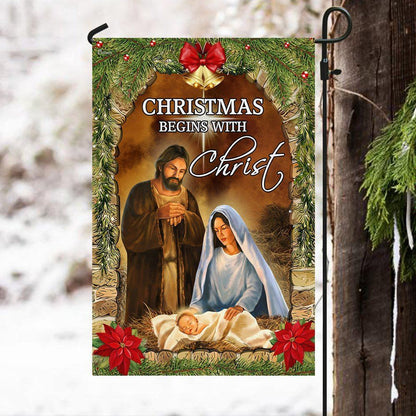 Christmas Begins With Christ Flag Nativity Of Jesus Flag, Christian Christmas House Flag, Christmas Outdoor Decor Ideas