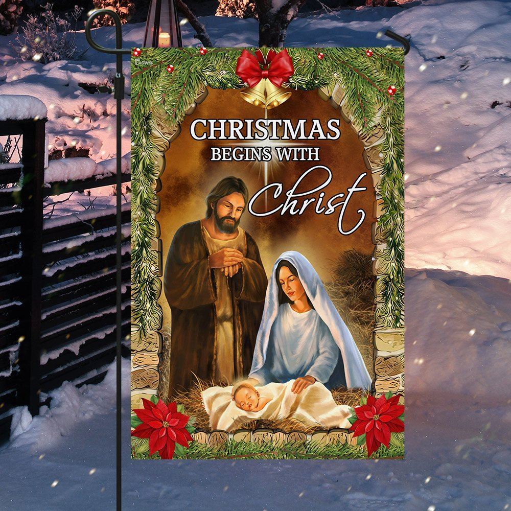 Christmas Begins With Christ Flag Nativity Of Jesus Flag, Christian Christmas House Flag, Christmas Outdoor Decor Ideas